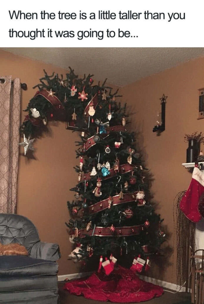 Playful Christmas Wallpaper: Tall Tree Bending for Holiday Cheer