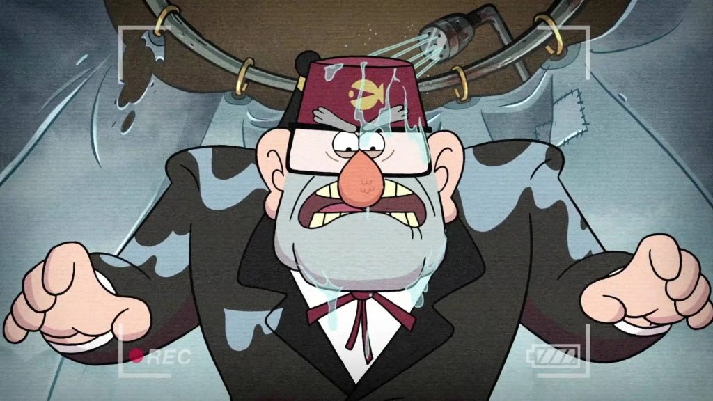 Gravity Falls wallpaper with Grunkle Stan soaked in shower mishap 2D animation background