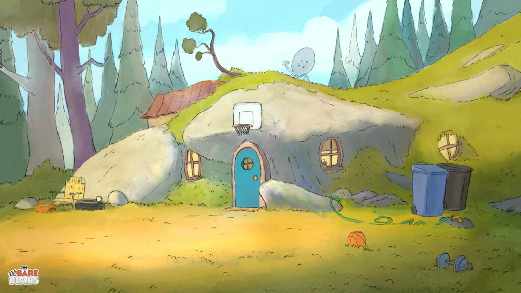 The Cozy Cartoon Retreat: We Bare Bears HD Wallpaper amidst a Vibrant Cartoon Network House Background