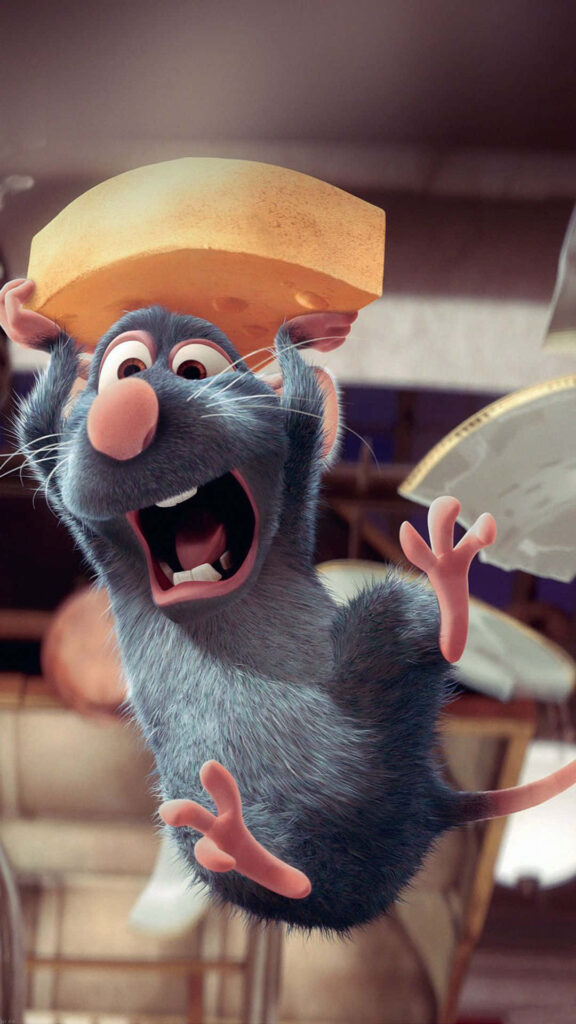 Joyful Remy from Ratatouille with Cheese - Fun Wallpaper Background