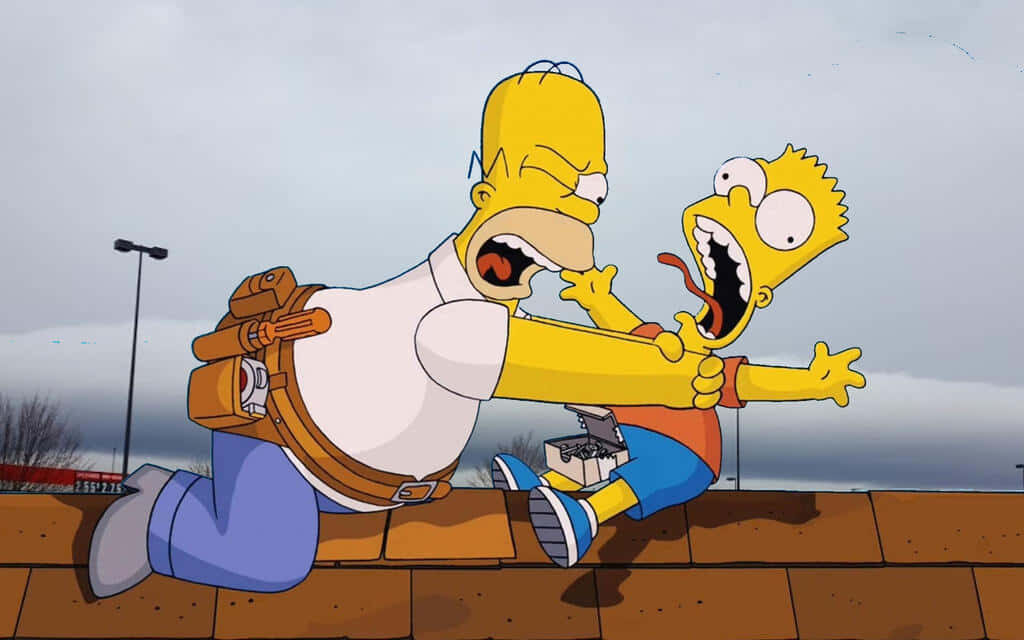 Funny Simpsons Wallpaper: Homer Choking Bart in Comedic Scene