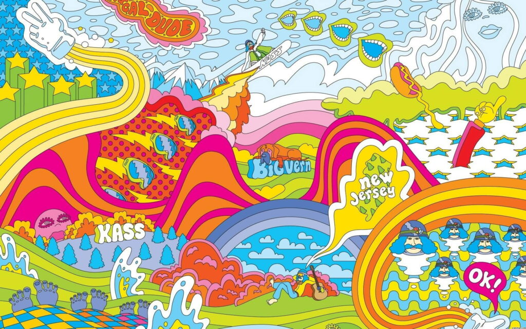 Vibrant Patterns: Embracing Creativity in a Beautiful Multi-Colored Hippie Desktop Wallpaper