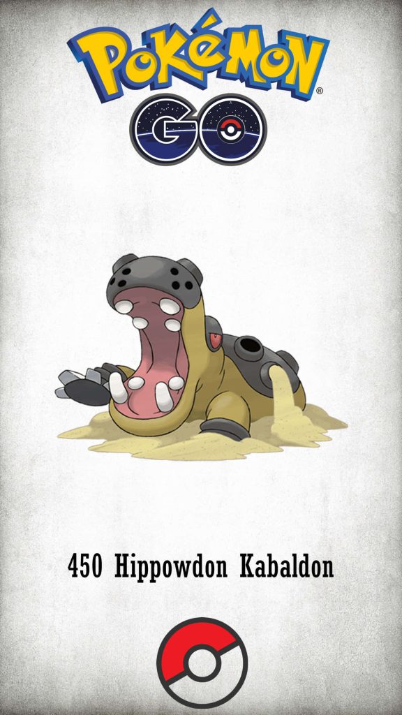 Hippowdon Ground-type Pokémon roaring from sand with Pokémon GO logo and Poké Ball wallpaper