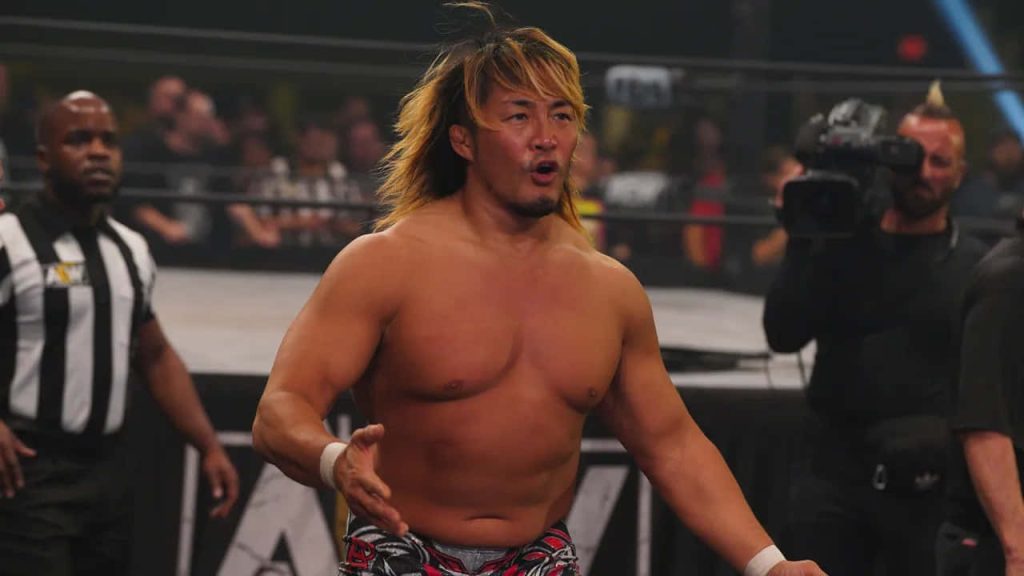 Hiroshi Tanahashi intense mid-match AEW wrestling action high-quality wallpaper background