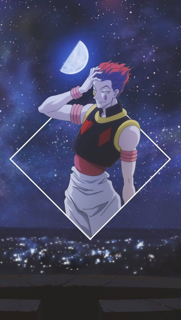 4K Hisoka Morow Hunter x Hunter wallpaper night sky crescent moon city lights anime background