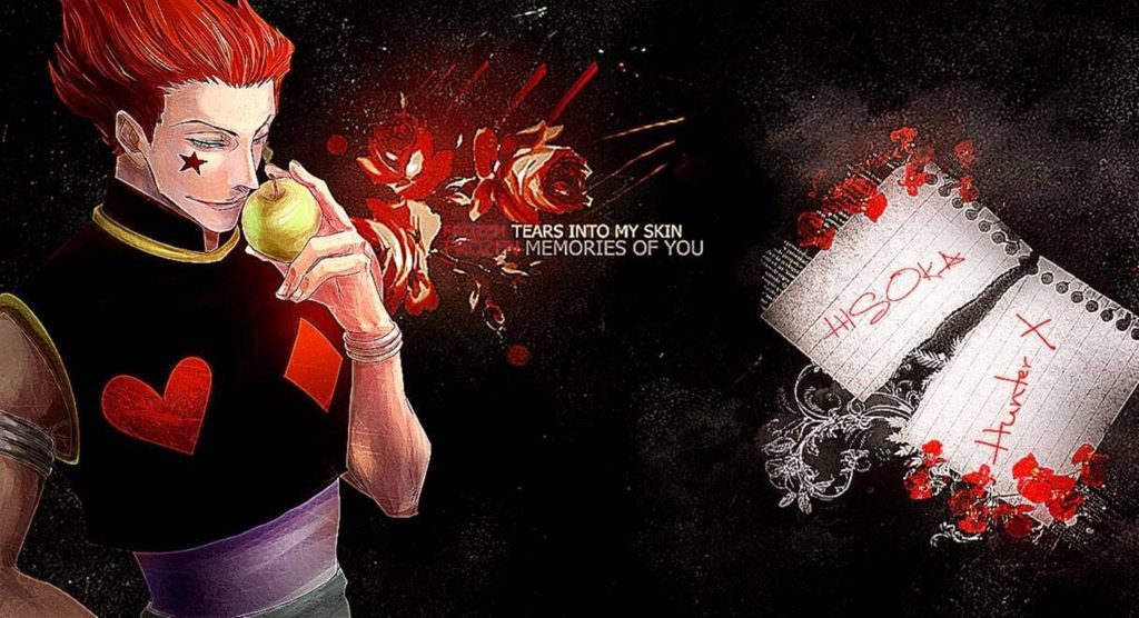 Hisoka Morow Hunter x Hunter wallpaper red hair green apple dark red roses 4K digital art