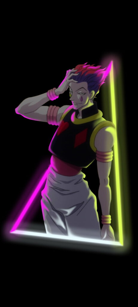 Neon Brilliance: Hisoka's Enigmatic Presence in Hunter x Hunter Wallpaper