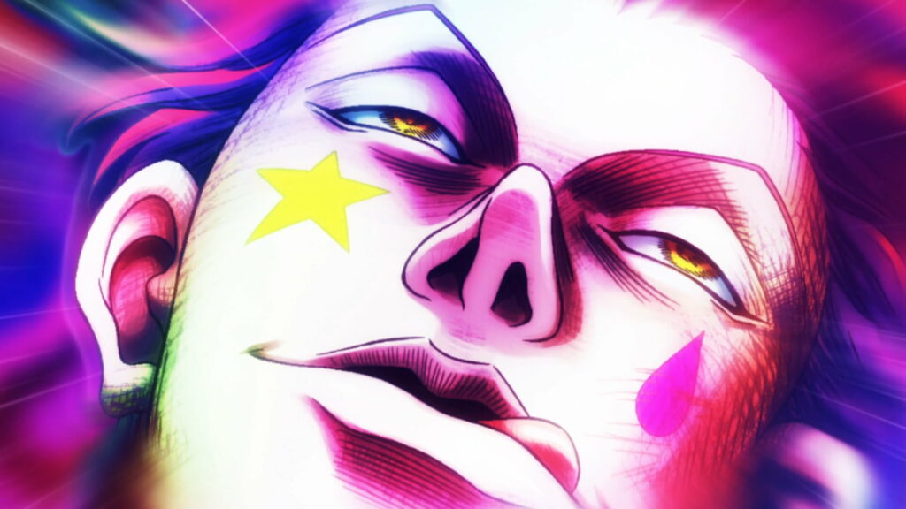 Hisoka Morow close-up HD wallpaper with neon lighting vibrant Hunter X Hunter anime art