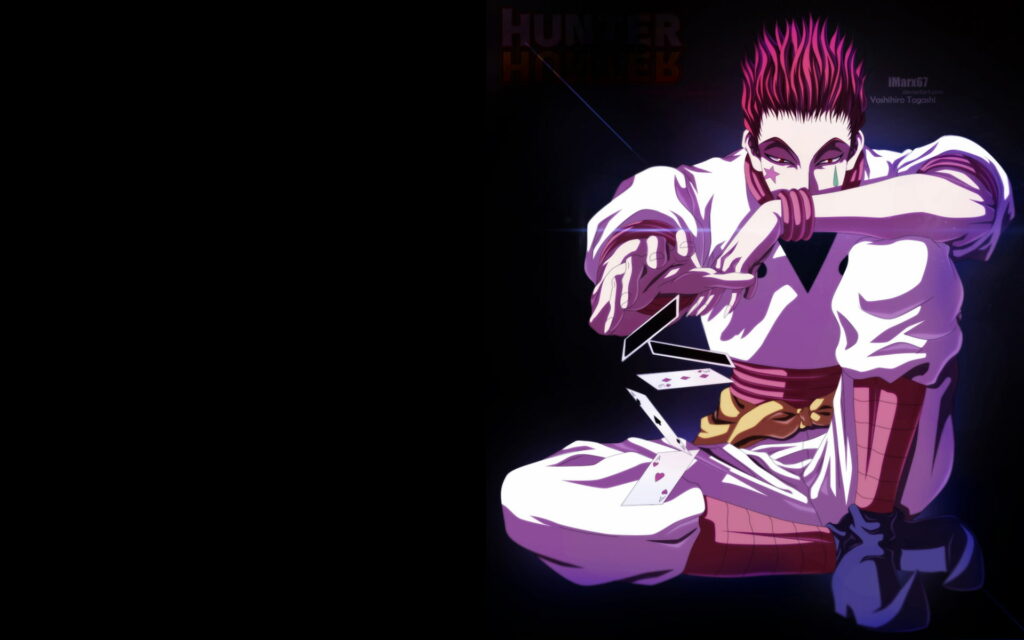 Hisoka Morow Hunter x Hunter HD wallpaper dark minimalist background anime playing cards
