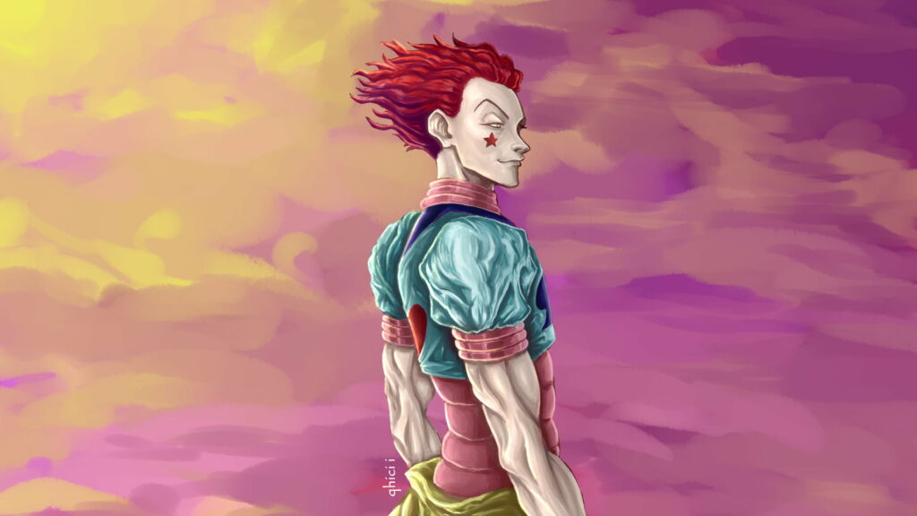 Hisoka Morow Hunter x Hunter anime wallpaper vibrant pink gold sky digital art background