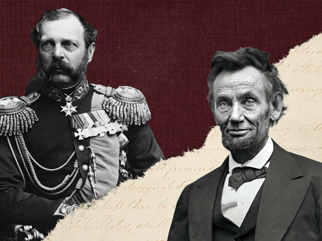 Historical portrait wallpaper of Czar Alexander II and Abraham Lincoln 19th century leaders background