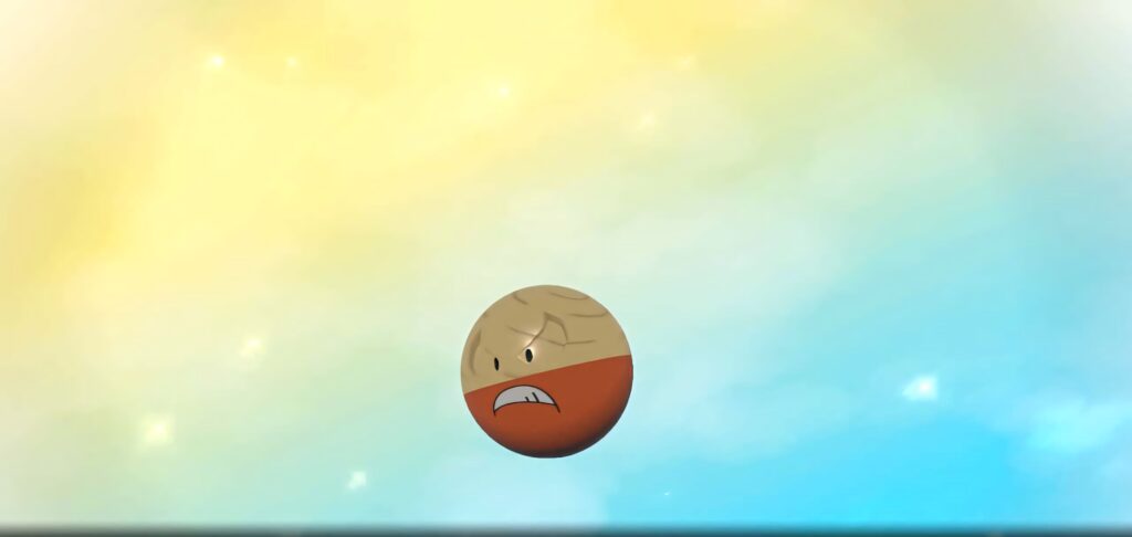 Hisuian Electrode from Pokémon Legends Arceus on soft yellow blue gradient minimalistic wallpaper