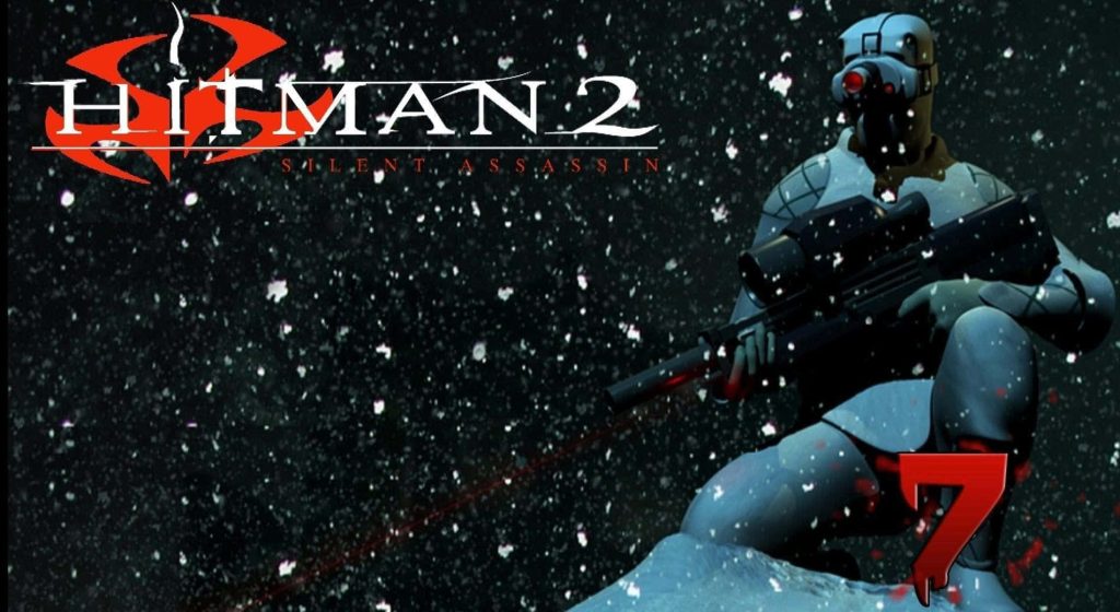 Agent 47 in tactical gear kneeling with sniper rifle snowy dark background Hitman 2 wallpaper