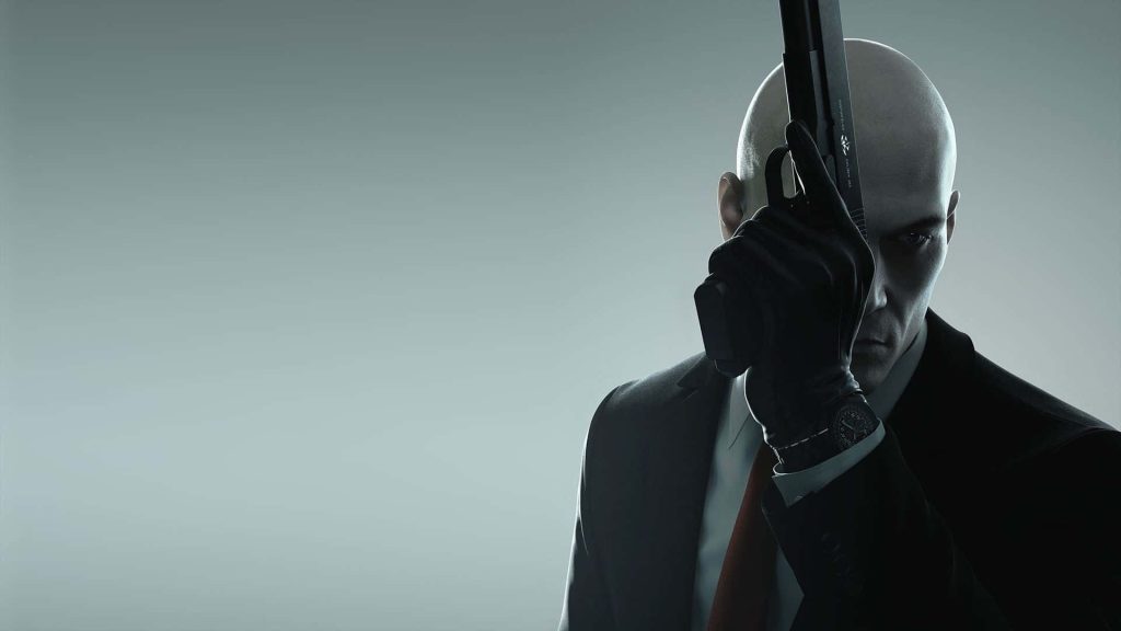 Hitman 3 Agent 47 in suit with pistol cinematic CGI wallpaper for intense gaming background