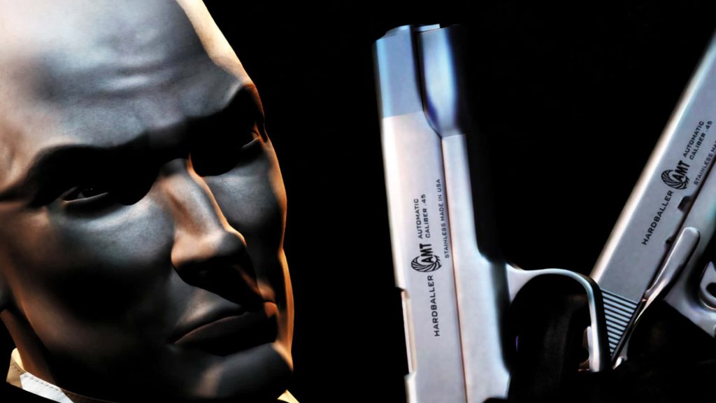 Hitman Agent 47 with dual pistols dark intense CGI wallpaper assassin background