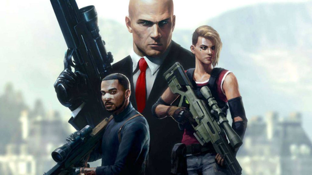 Hitman Agent 47 in black suit with elite snipers high-powered rifles digital wallpaper