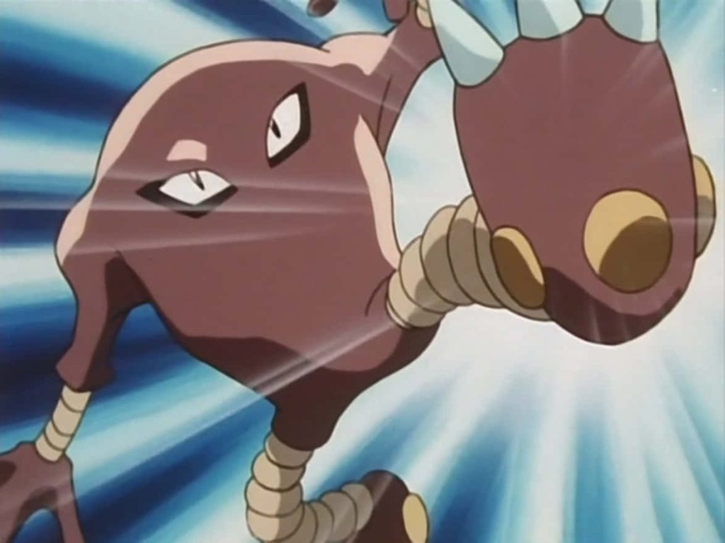 Hitmonlee mid-kick with spring legs blue anime motion lines dynamic Fighting-type wallpaper