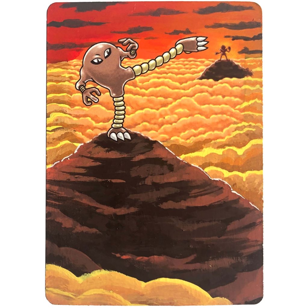 Hitmonlee Fighting-type Pokémon unleashing powerful kick on rocky mountaintop at sunset Wallpaper