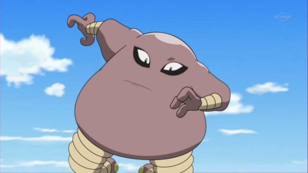 Hitmonlee Fighting-type Pokémon in dynamic pose with blue sky and clouds anime wallpaper