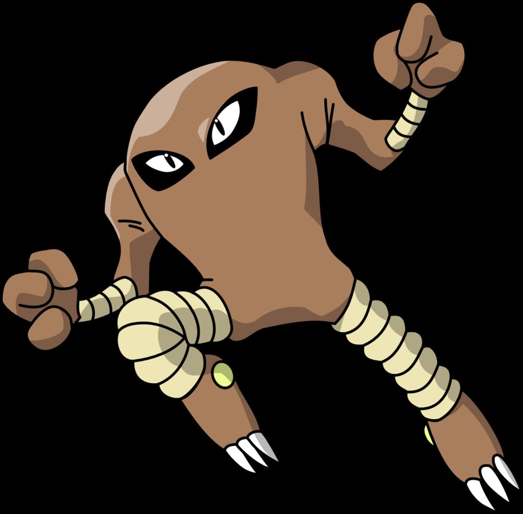 Hitmonlee digital art mid-leap with bandaged legs sharp claws intense anime style wallpaper