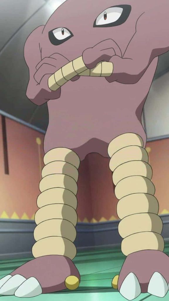 Hitmonlee Pokémon wallpaper low-angle stadium view vibrant Fighting-type spring legs design