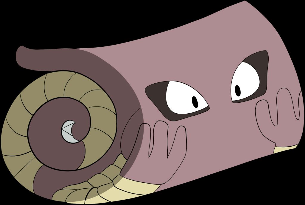 Hitmonlee rolled-up in cylindrical form anime style vector art with angry eyes on black background Wallpaper