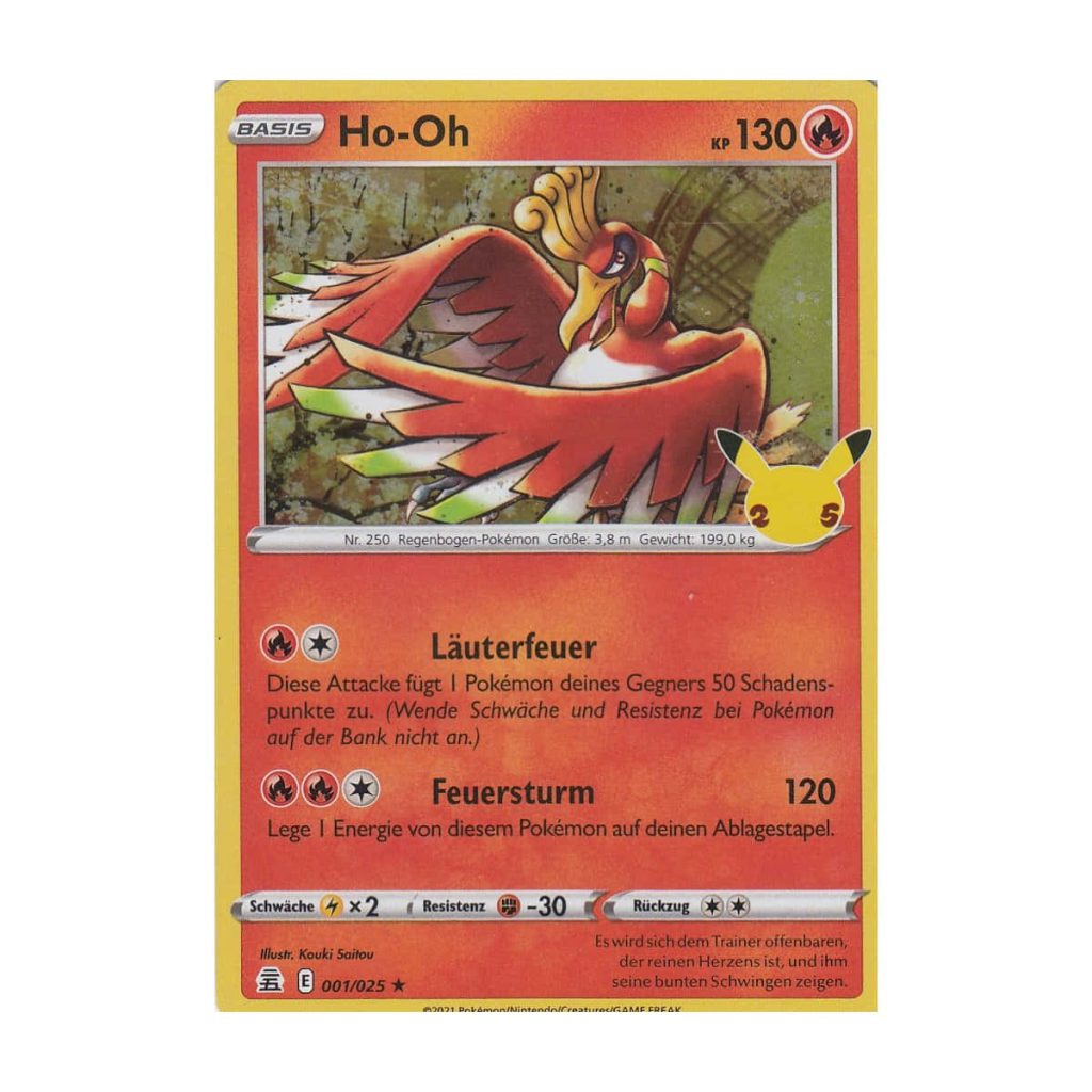 Ho-Oh Pokémon TCG card 25th Anniversary Celebrations German edition fiery red gold tones wallpaper
