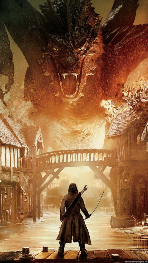 Epic Hobbit vs Dragon Art: Fiery Medieval Wallpaper Background