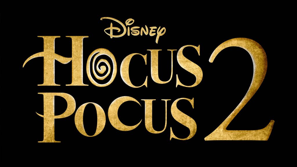 Hocus Pocus 2 movie wallpaper featuring metallic gold title on sleek black magical background