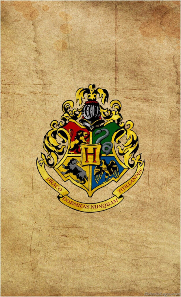 Hogwarts Crest iPhone Wallpaper: House Emblems on Vintage Parchment