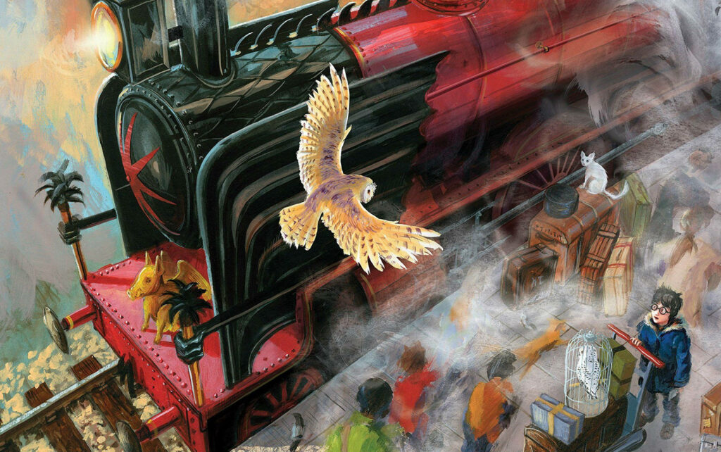 Magical Journey with Harry: The Iconic Hogwarts Express on a Harry Potter Laptop Background Wallpaper