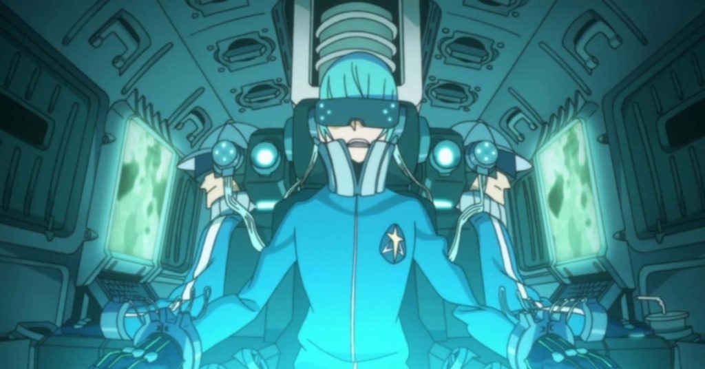 Hōka Inumuta from Kill la Kill in blue uniform at futuristic command station anime wallpaper