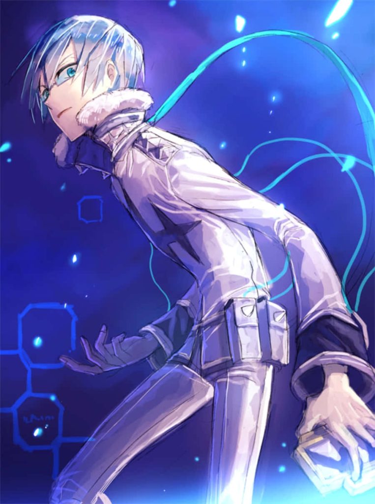Hōka Inumuta digital anime wallpaper vibrant blue cybernetic background Kill la Kill desktop