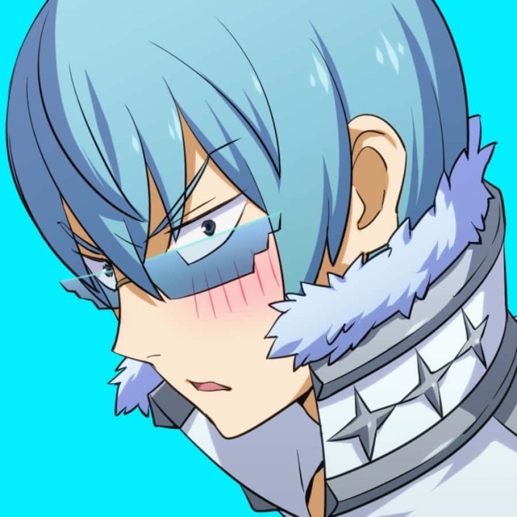 Vibrant anime wallpaper of Hōka Inumuta from Kill la Kill with digital visor and cyan background