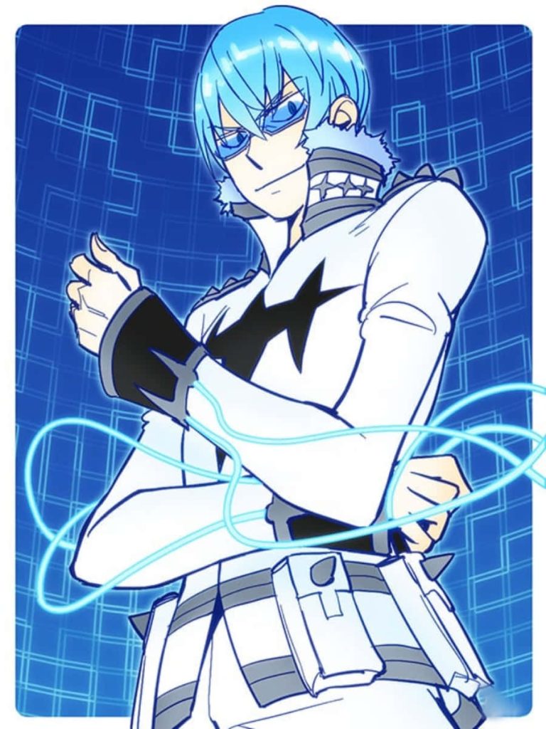 Hōka Inumuta Kill la Kill anime wallpaper white uniform electric blue grid background digital art
