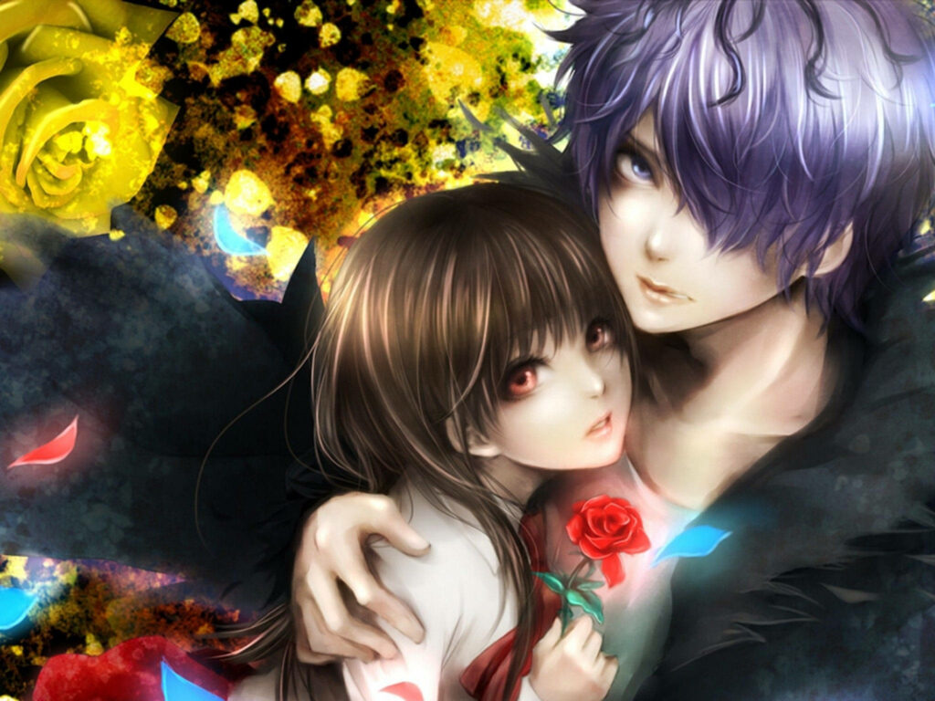 Romantic Anime Scene: Unbreakable Love Amidst Blooming Passion Wallpaper