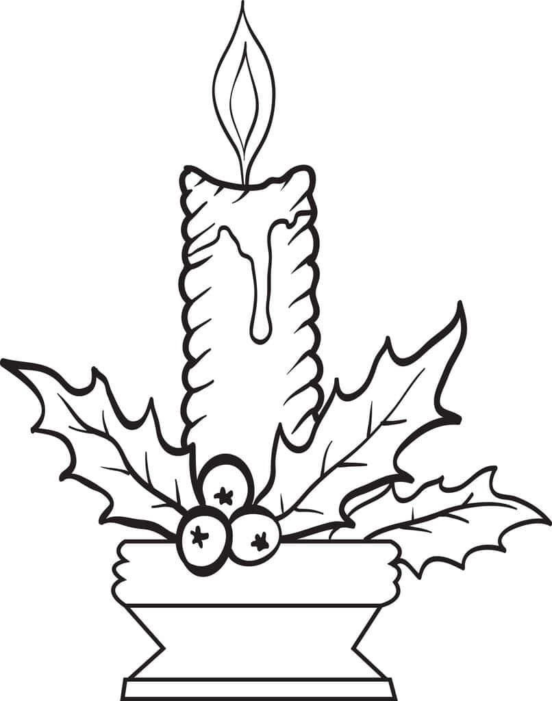Classic Holiday Candle Line Drawing Wallpaper for Coloring