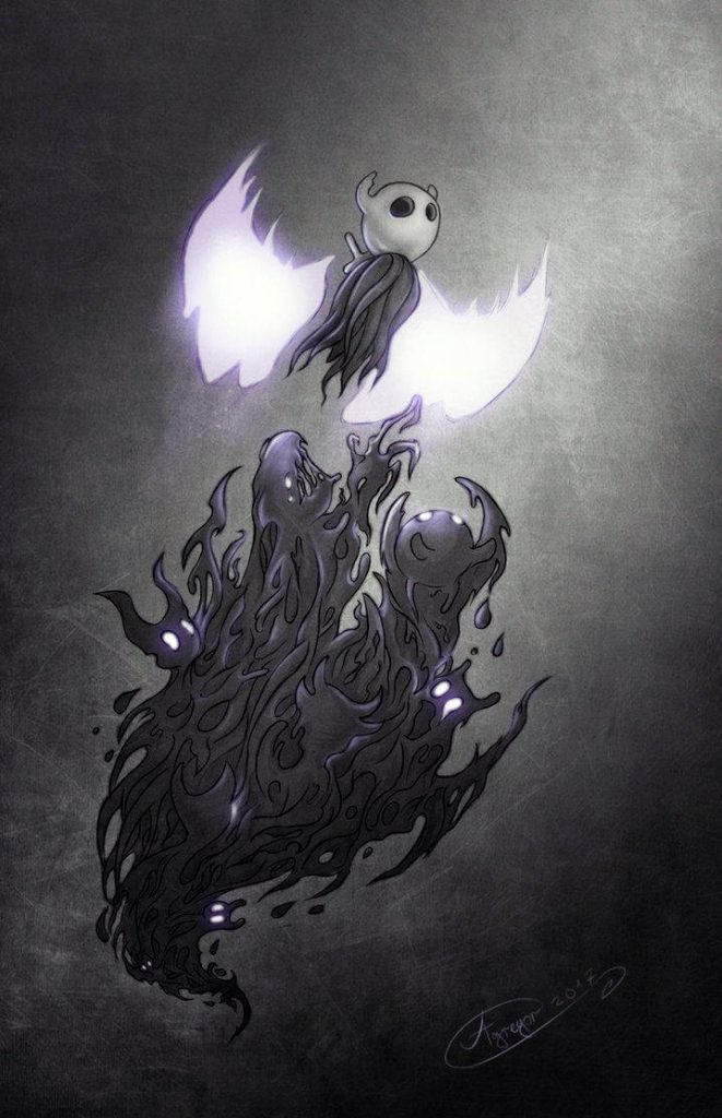 Hollow Knight wallpaper Knight ascending bright light dark Void creatures reaching up background