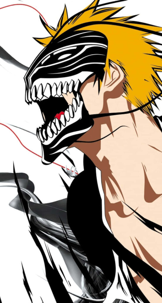 Dynamic Hollowfied Ichigo Wallpaper: Intense Bleach Background Design