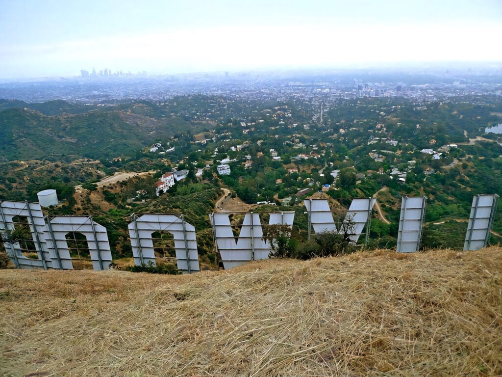 Unique Hollywood Sign View - LA Cityscape Wallpaper Background