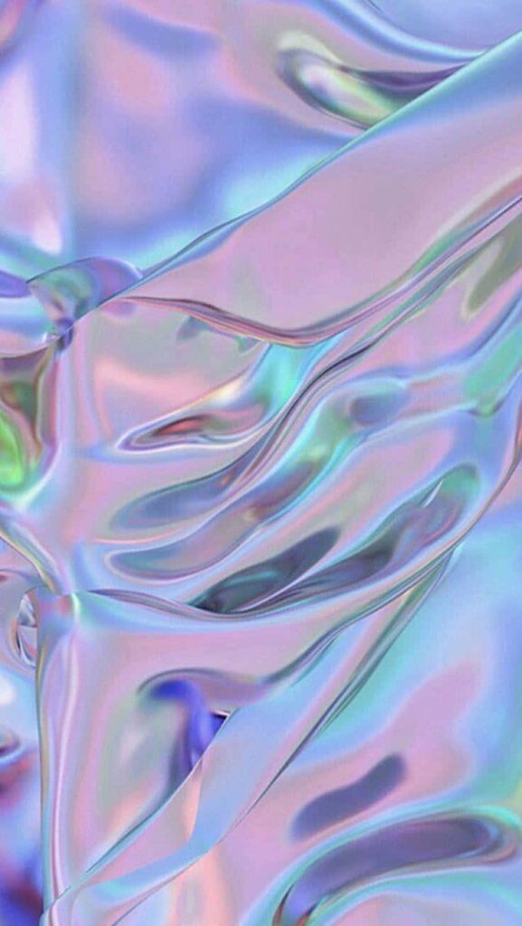 Abstract holographic wallpaper with fluid metallic surfaces in pink blue and lavender hues