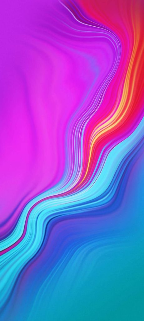 Abstract digital art with flowing holographic fluids in magenta pink yellow and cyan for Infinix wallpaper