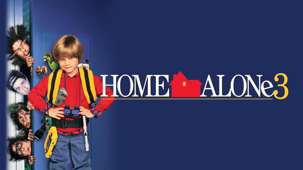 Home Alone 3 poster with Alex D Linz as Alex Pruitt and spies on bold blue background wallpaper