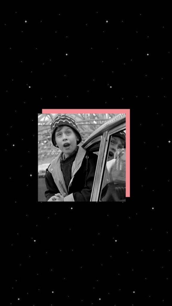 Home Alone wallpaper black and white Kevin McCallister surprised taxi scene coral frame background