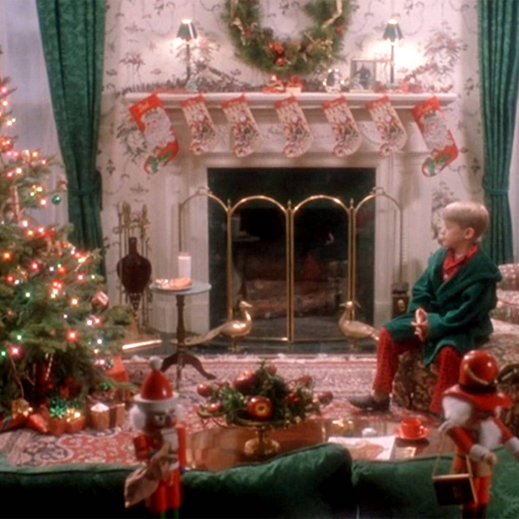 Home Alone festive wallpaper with Kevin McCallister cozy living room Christmas tree fireplace