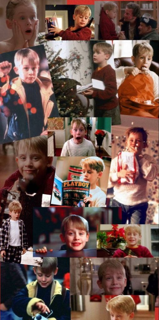 Home Alone wallpaper collage featuring Kevin McCallister festive Christmas movie scenes background