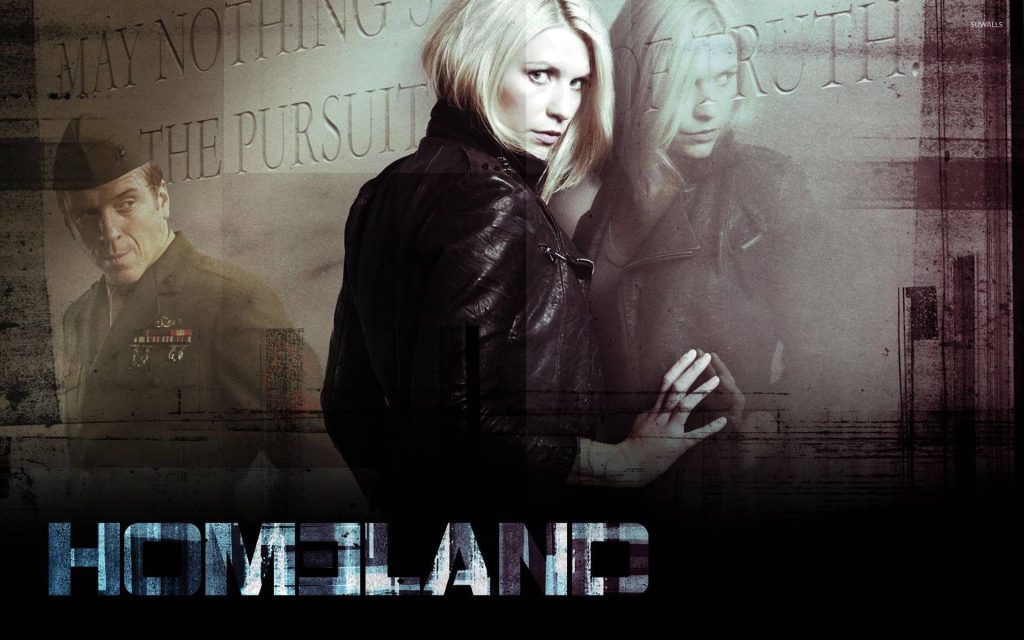 Homeland poster wallpaper featuring Claire Danes as Carrie Mathison and Damian Lewis as Brody
