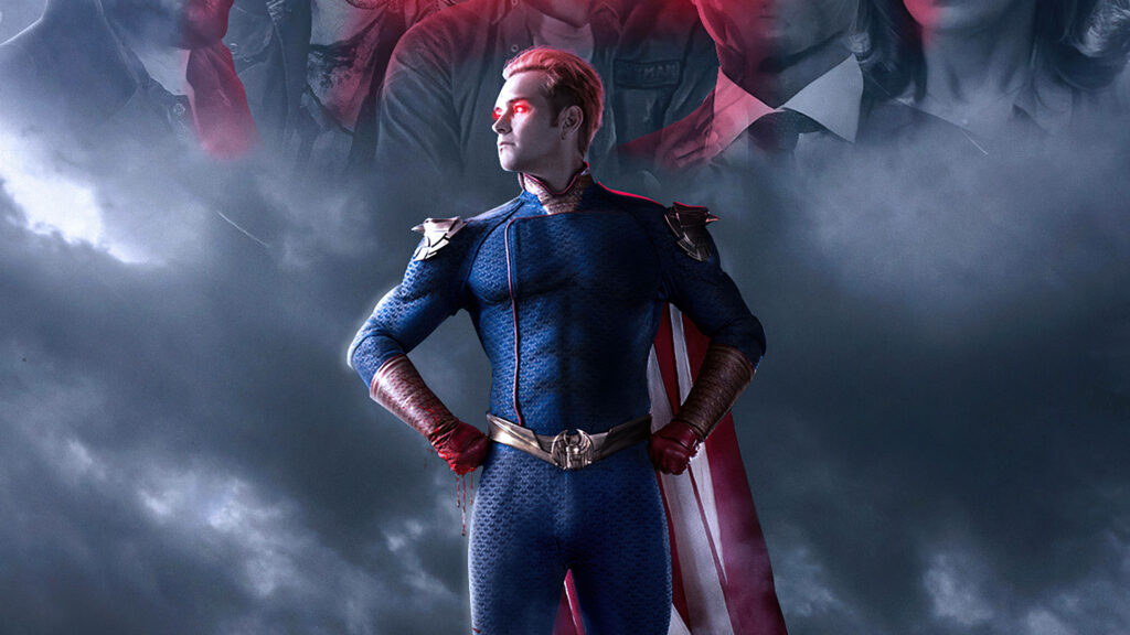 Homelander Wallpaper: Bold Superhero Against Dramatic Cloudy Background