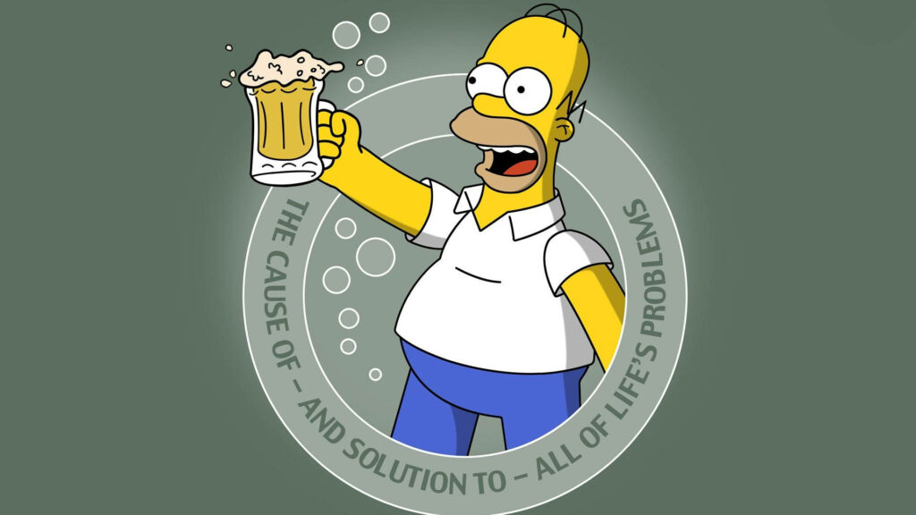 Homer Simpson Cheers with Beer - Comedic Wallpaper Background