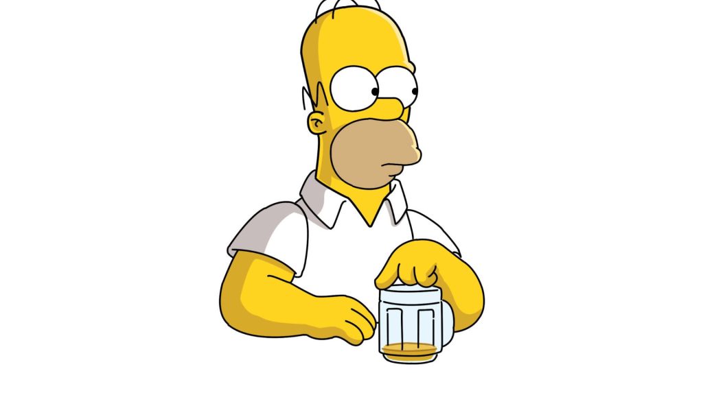 Homer Simpson holding beer mug digital illustration minimalist wallpaper for Simpsons fans